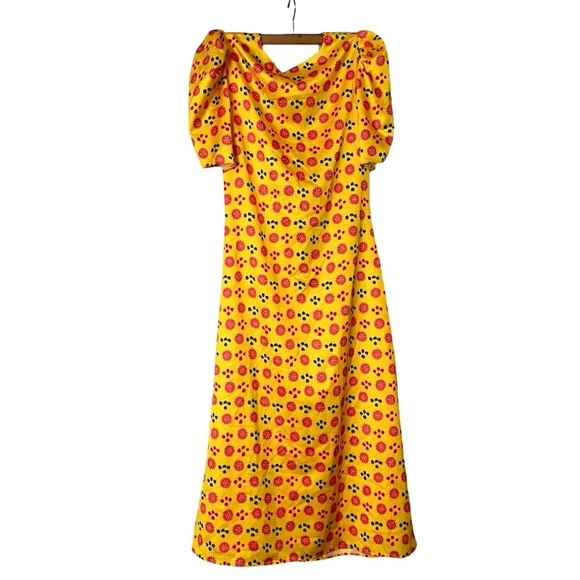NWT RHODE Maci Floral V-Neck Dress in Yellow Sundial Canary Sz 4 - Picture 3 of 6